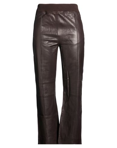 Woman Pants Chocolate brown Size 10 Leather