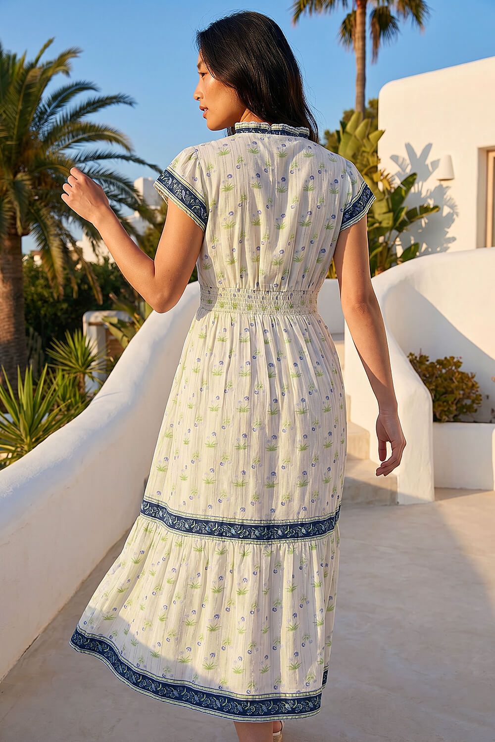 Roman Women's Petite Floral Print Tiered Midi Dress in Ivory