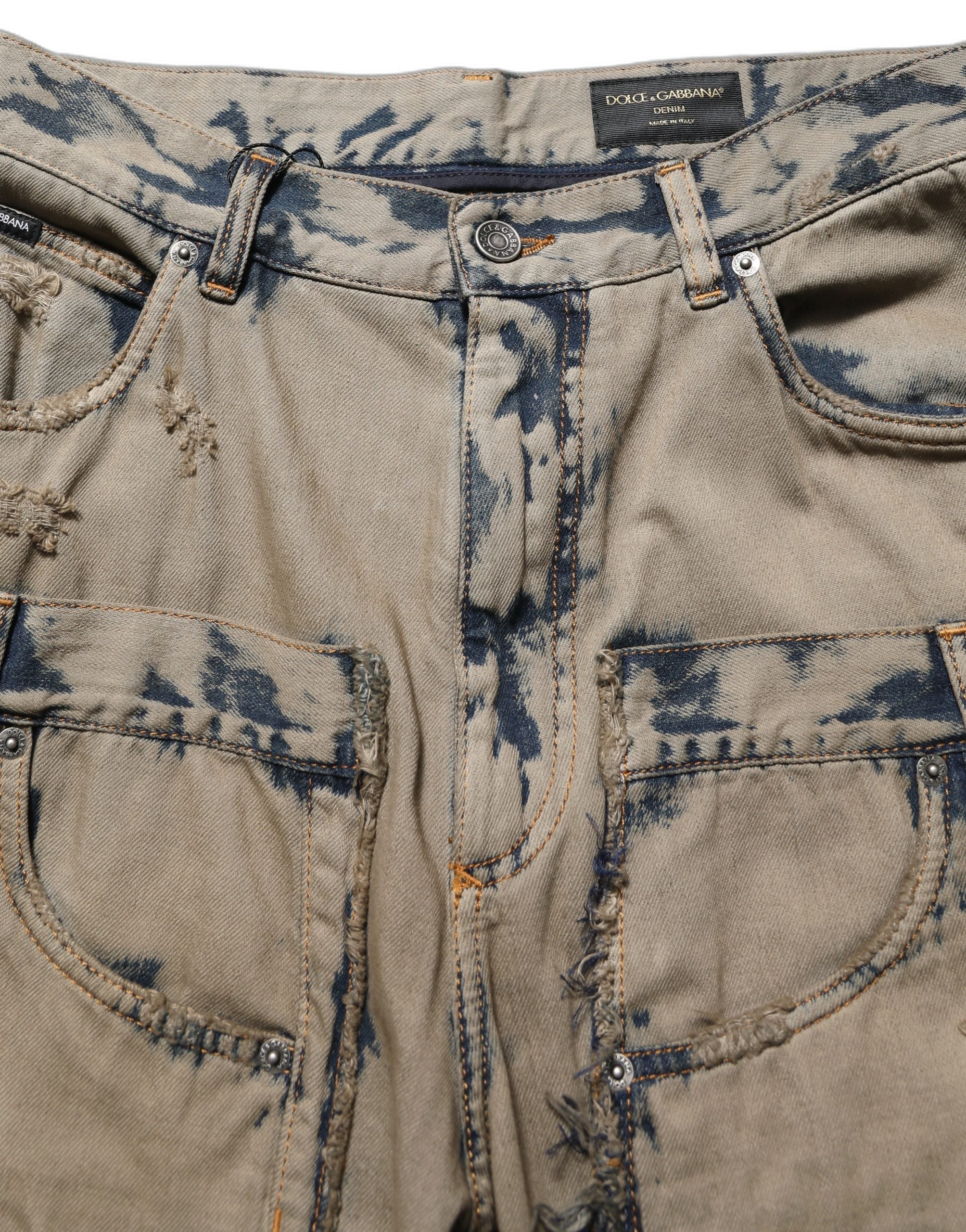 Bleached Deconstructed Denim Jeans — Beige