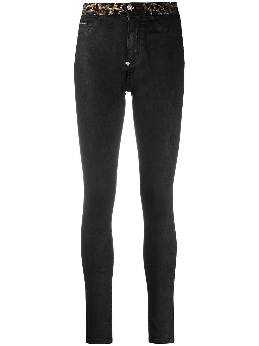 Leopard-trimmed skinny jeans - Black