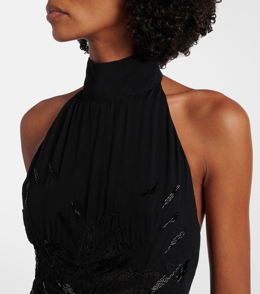 Embellished georgette and lace maxi dress