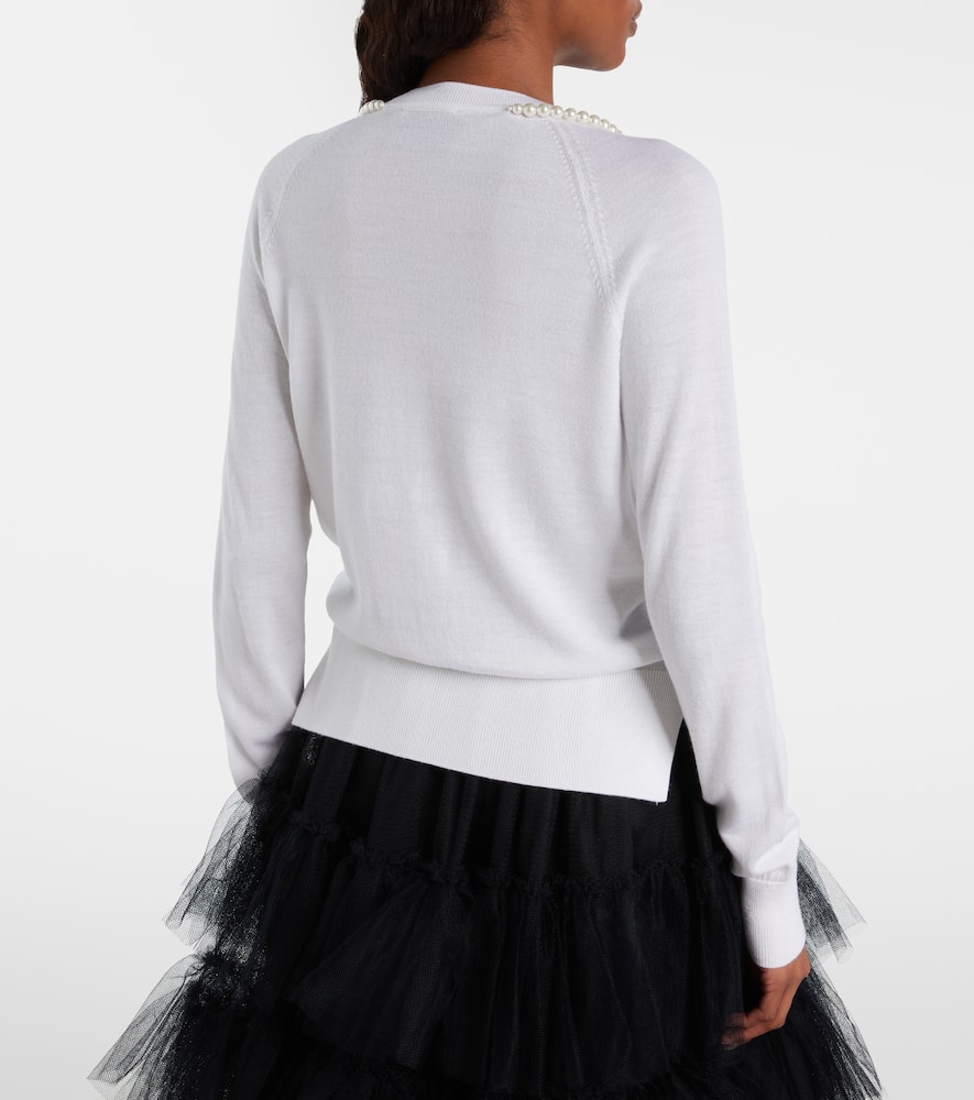 Faux pearl-embellished wool and silk cardigan