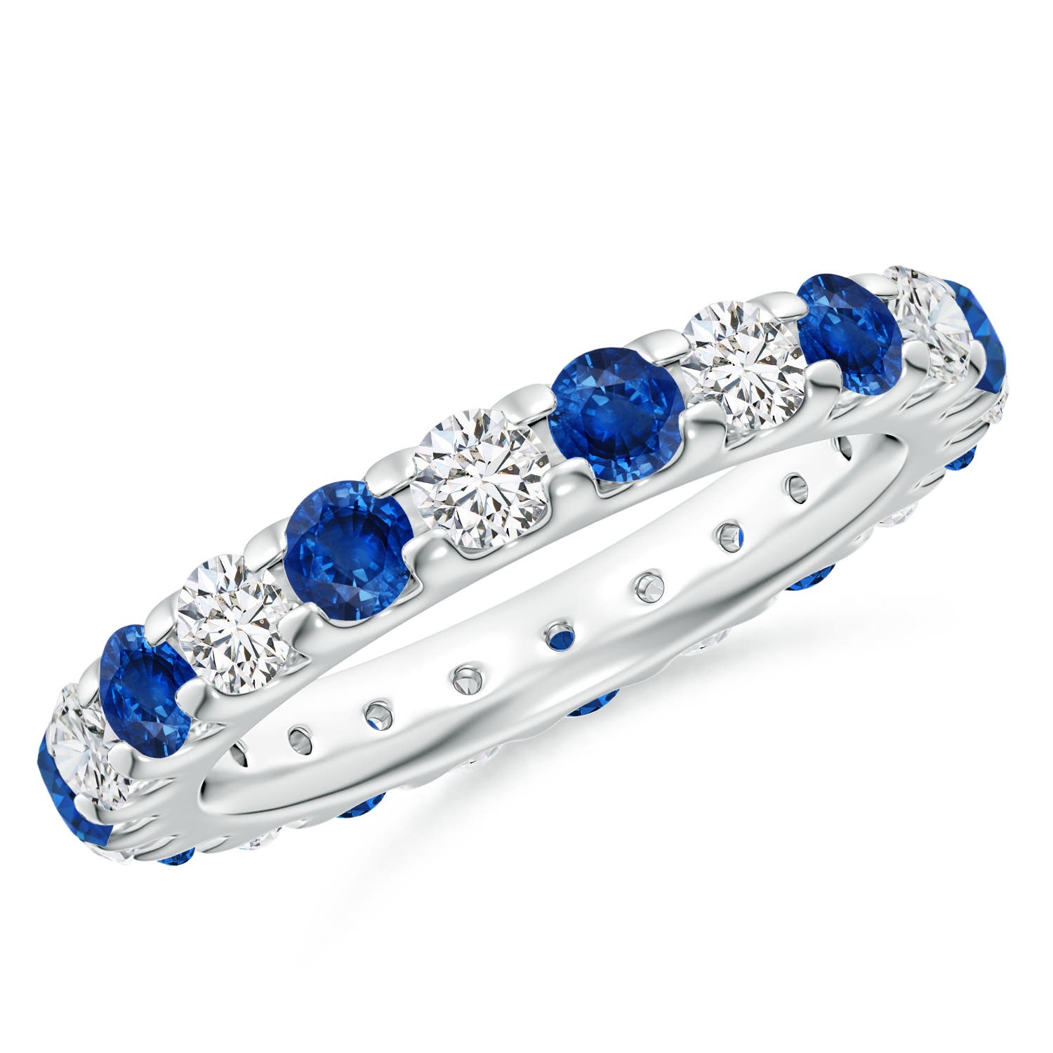 Angara 1.98 Carats Shared Prong Sapphire and Diamond Eternity Band in 18K White Gold