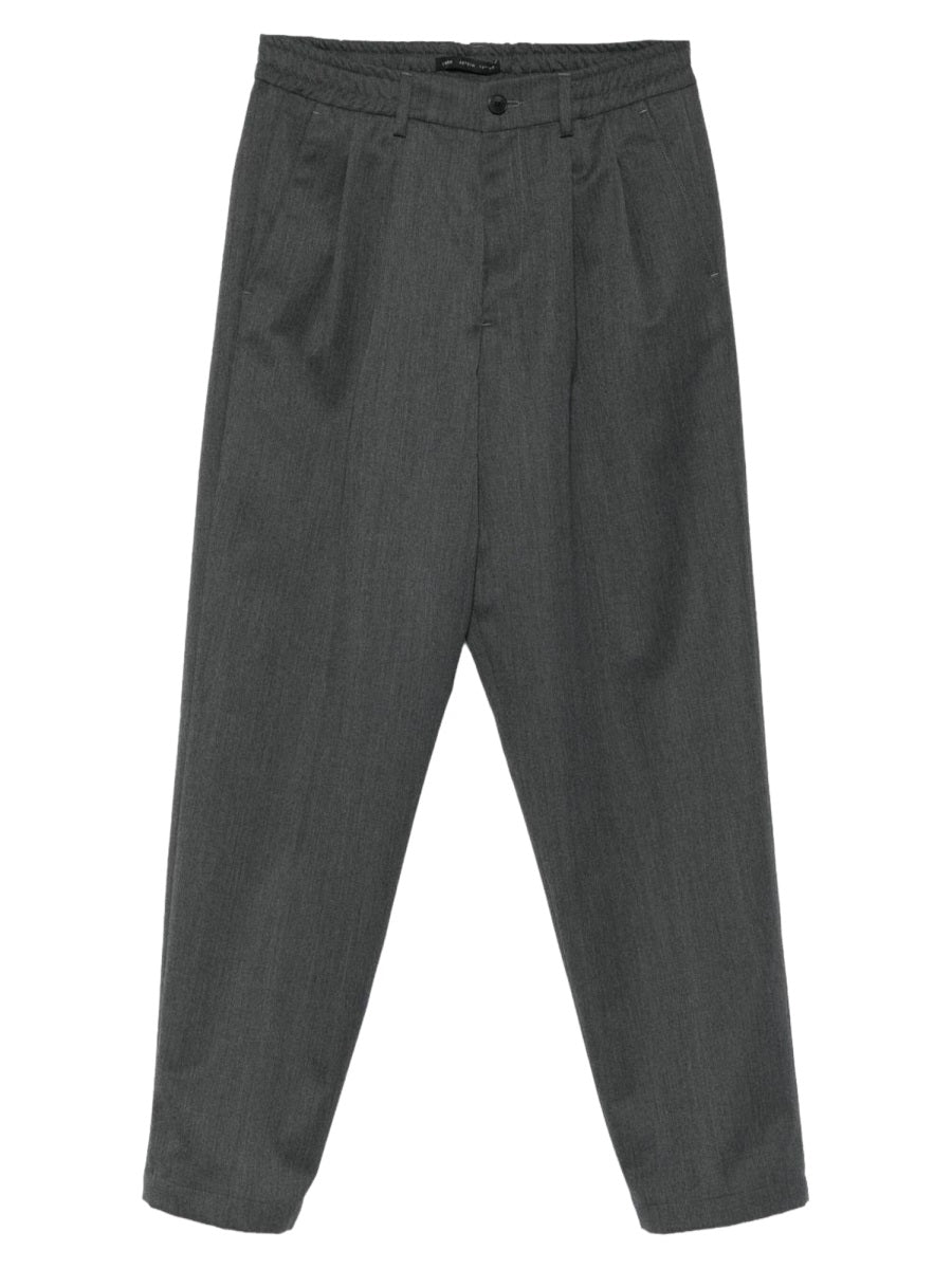 Pantaloni Special-fit in Drill di Lana Vergine Con Doppia Pince E Banda Elasticizzata in Vita
