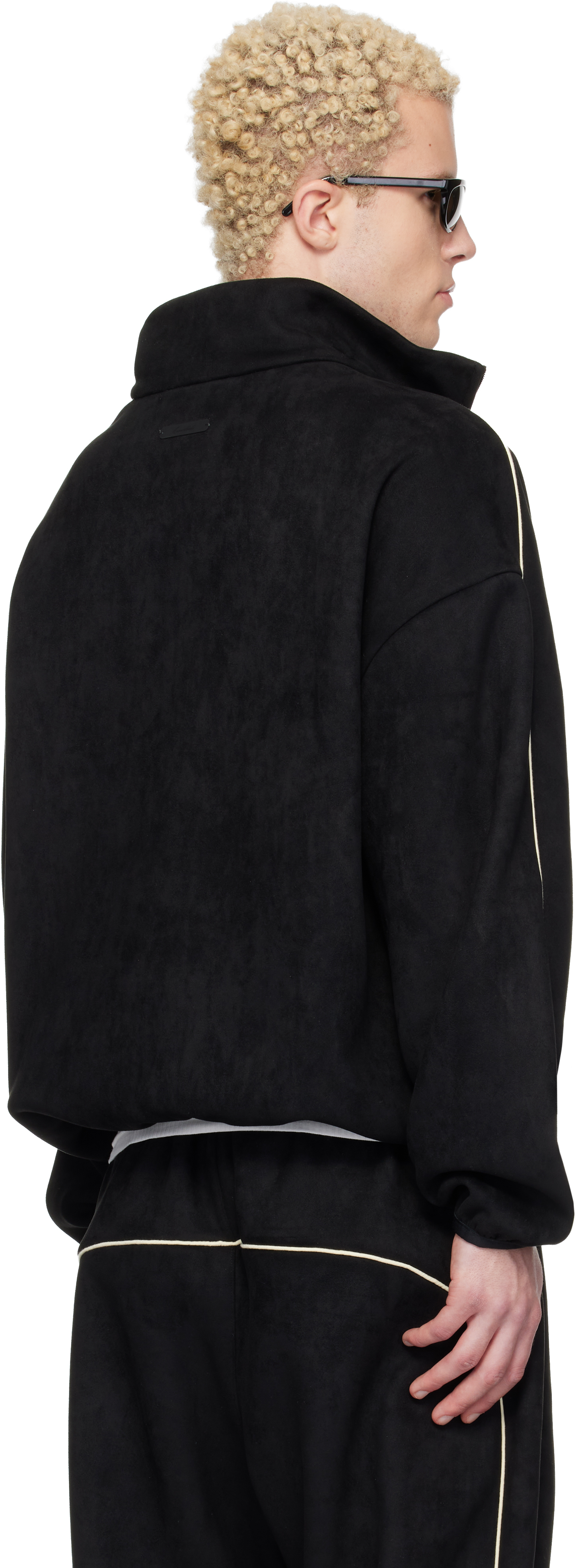 Black Faux-Suede Fleece Signature Modern Track Jacket