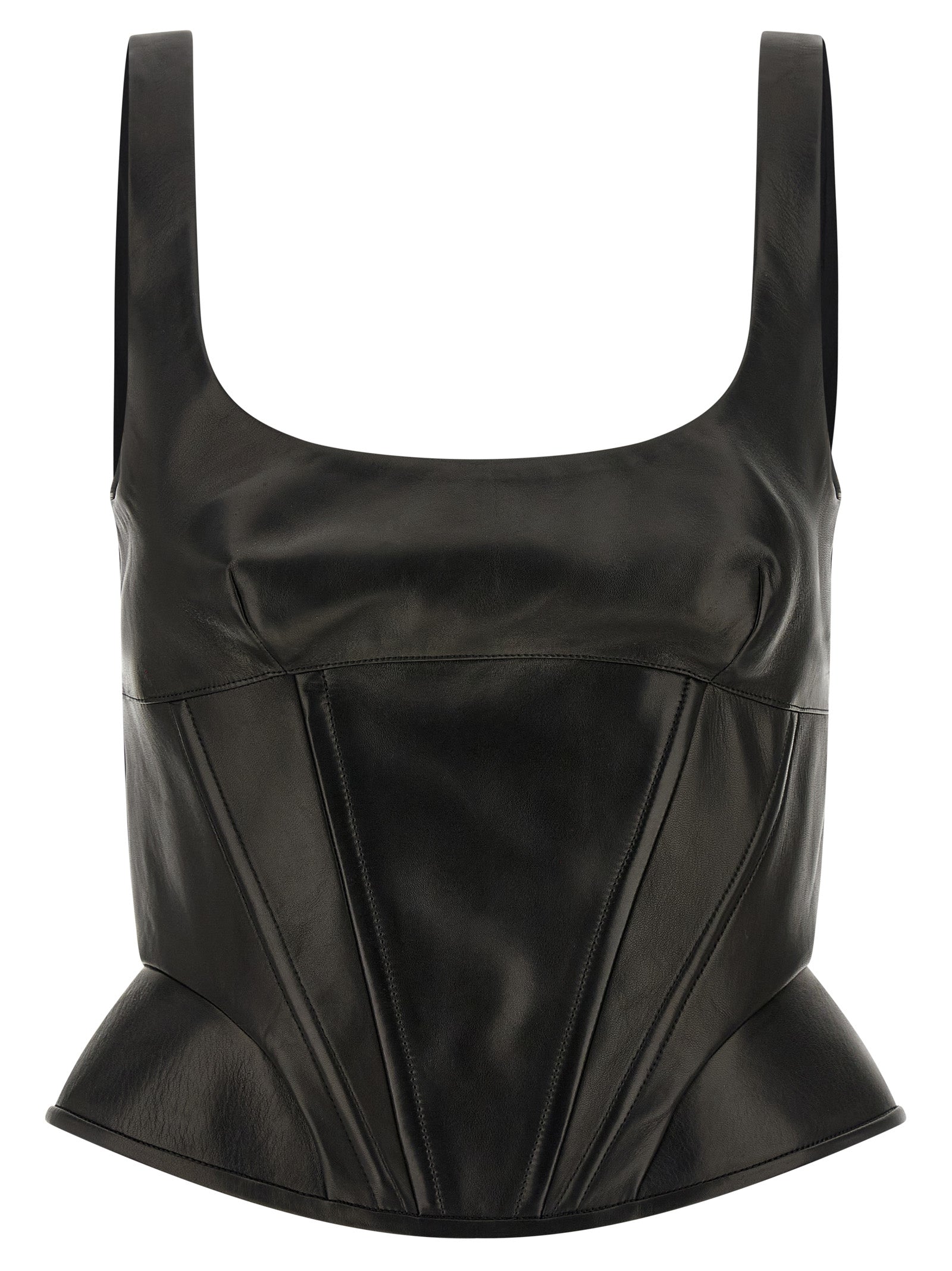 Sheep Leather Bustier Tank Top — Black