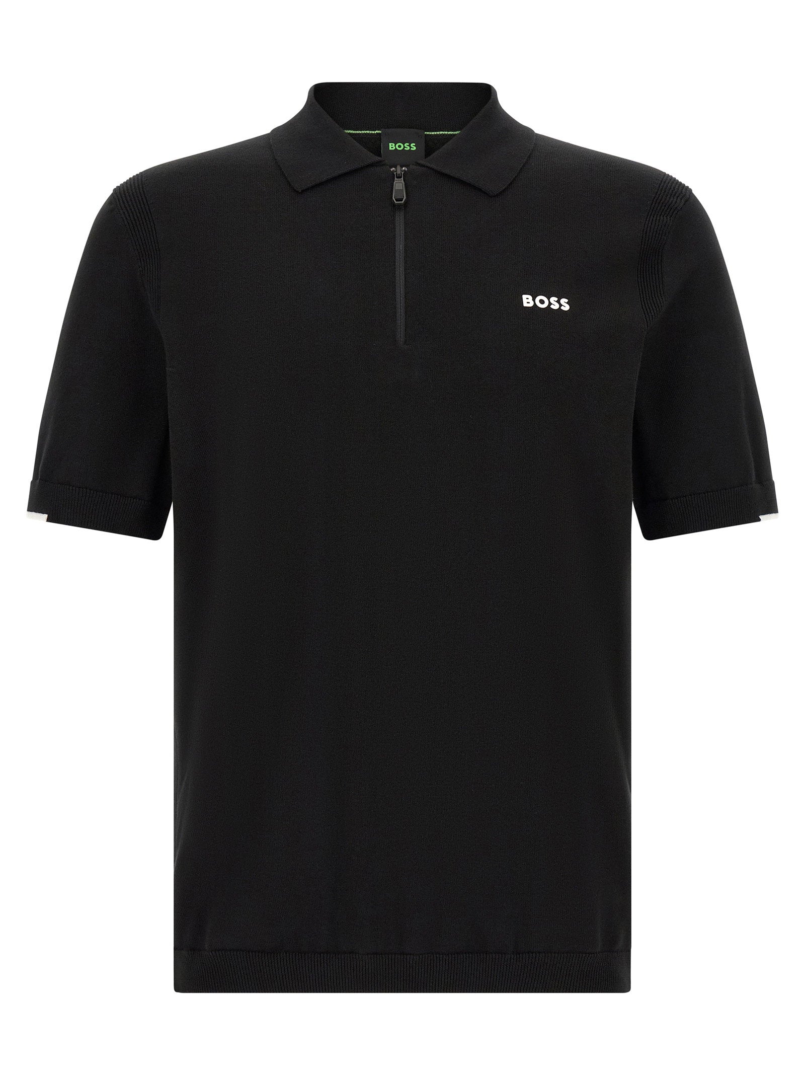 Half-Zip Cotton Knit Polo Shirt — Black