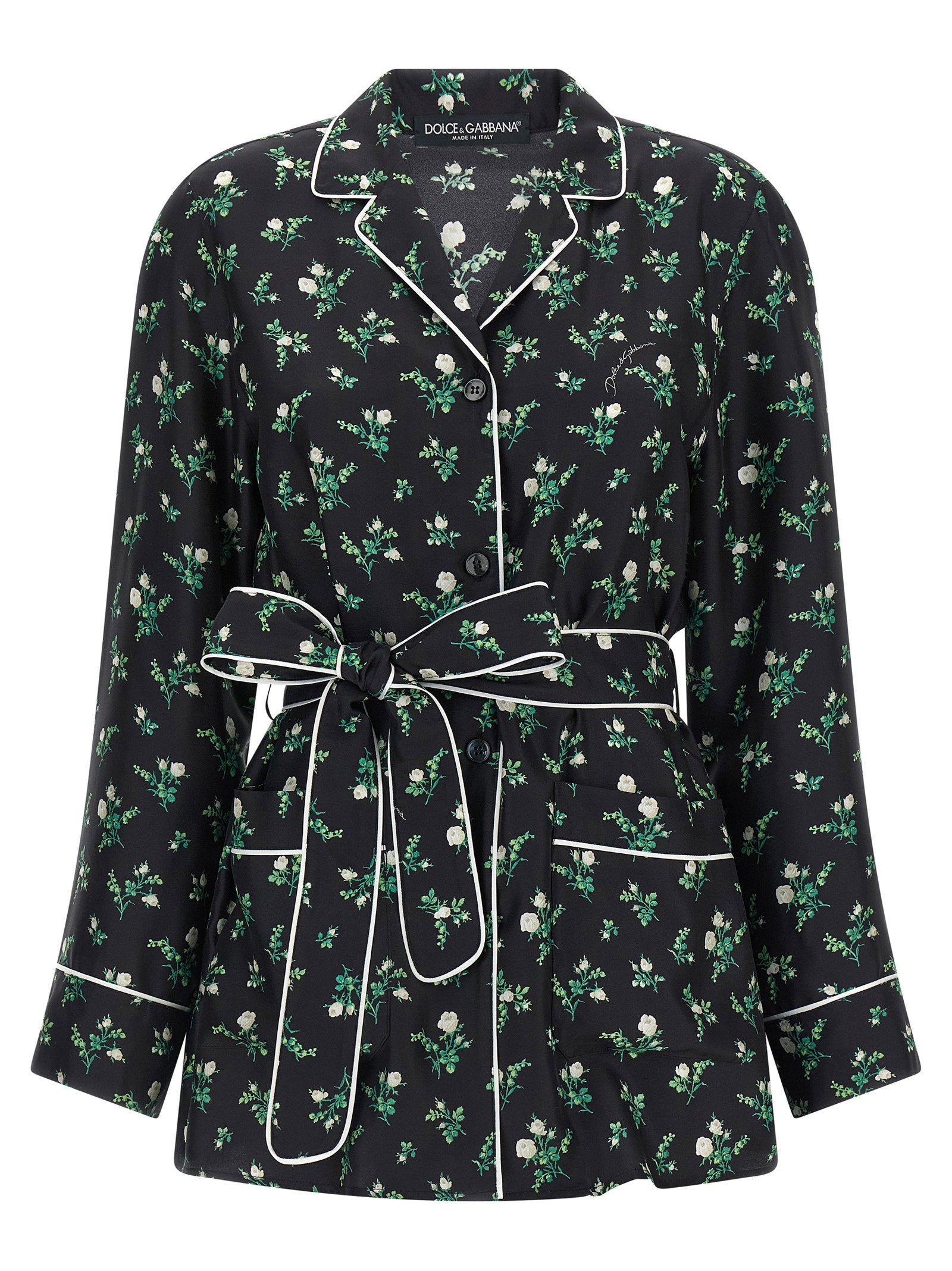 Floral-Print Silk Twill Shirt — Black