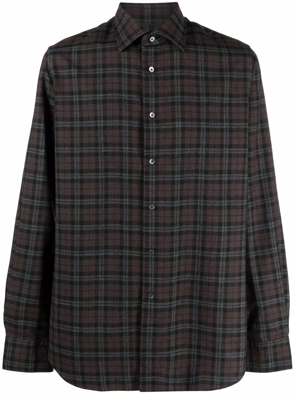 Tartan-print wool shirt - Brown