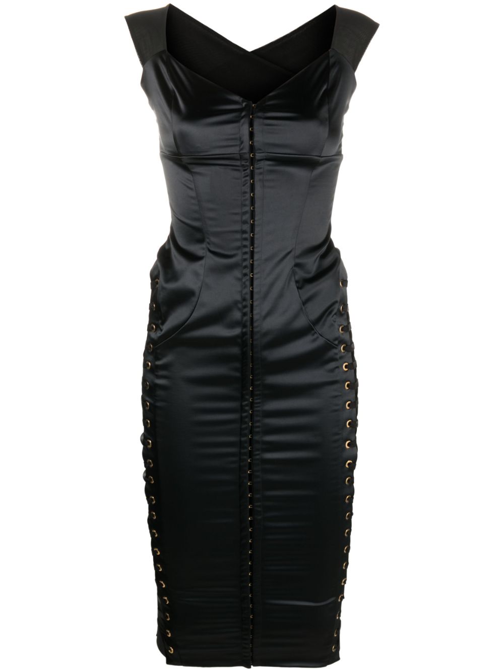 Lace-up satin corset dress - Black