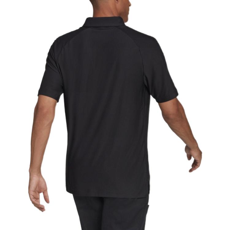 Men's Solid Color Logo Embroidered Short Sleeve Black Polo Shirt