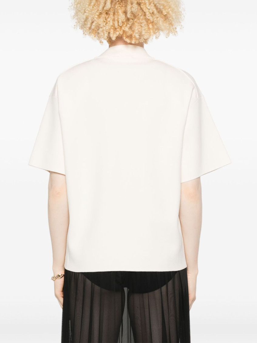 Beige Mockneck Solid T-Shirt
