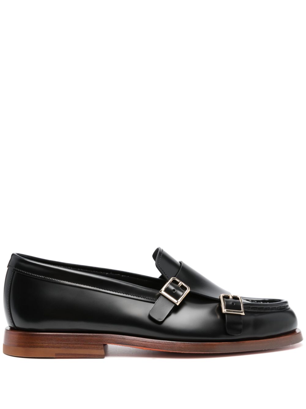Double-buckle leather loafers - Black