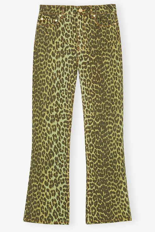 Green Leopard Betzy Cropped Jeans in Celery