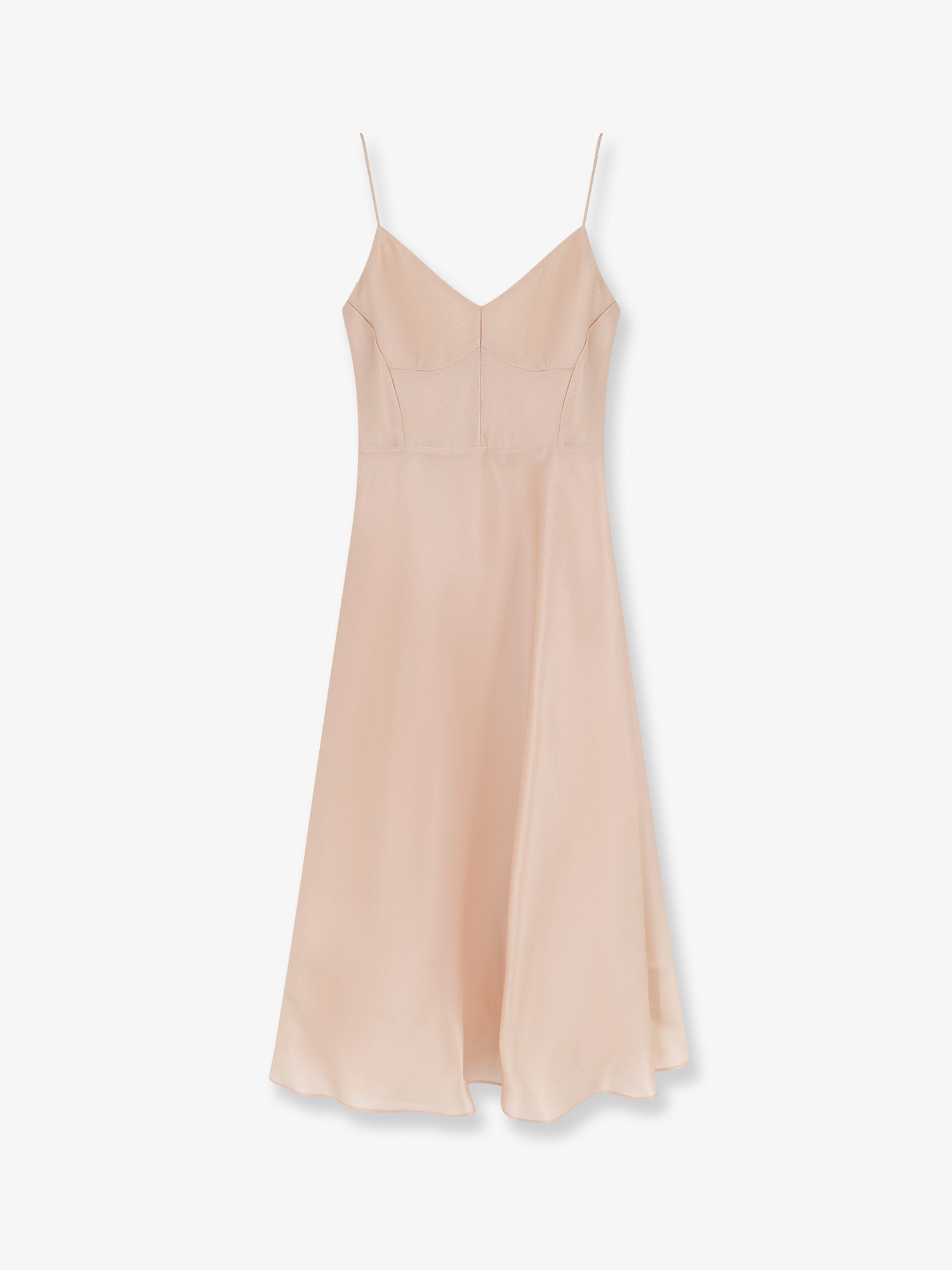Silk V-Neck Flared Dress — Pink