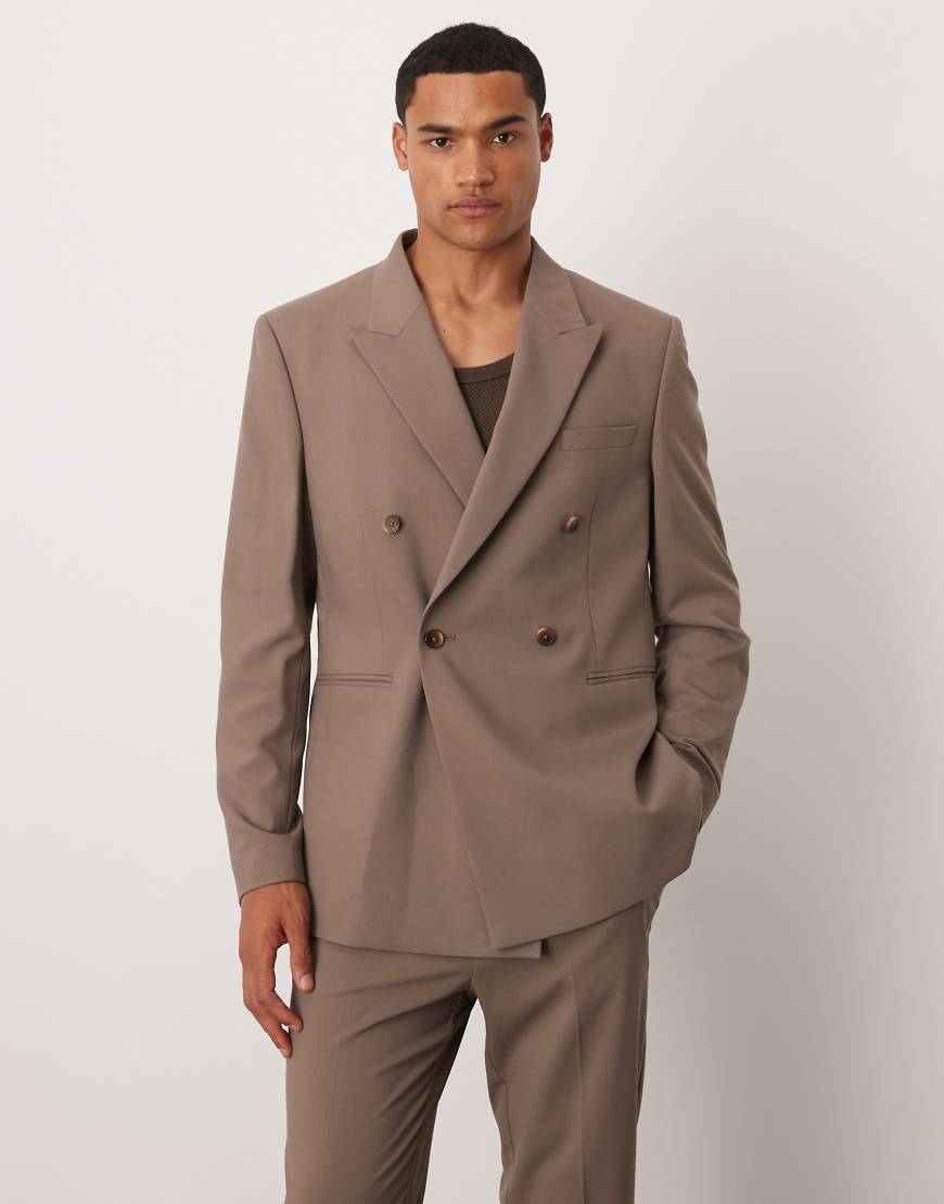 Double breasted slim suit jacket in taupe brown