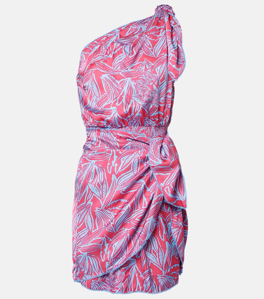 Celie printed gathered one-shoulder minidress
