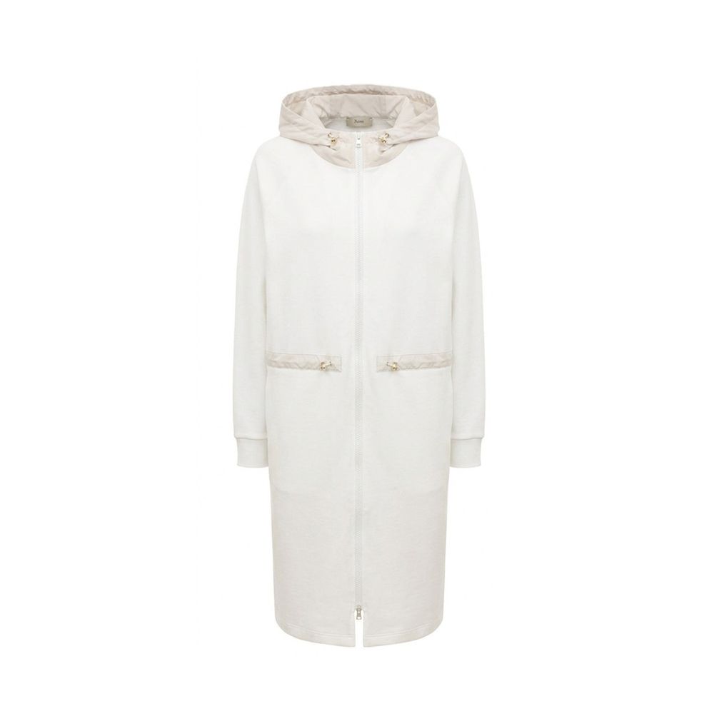 Cotton Drawstring Hood Coat — White
