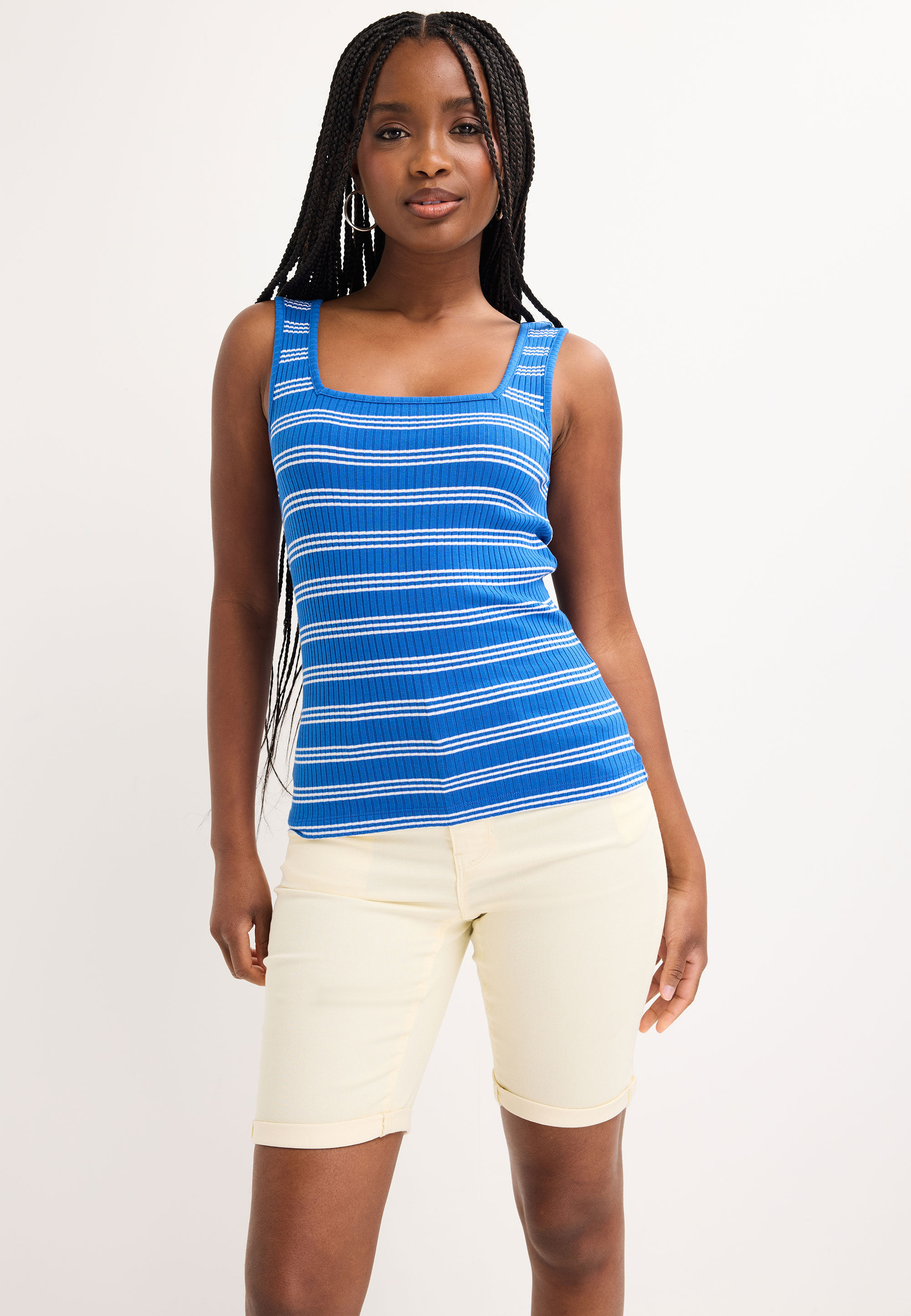 Womens Blue Stripe Square Neck Cami Vest Top