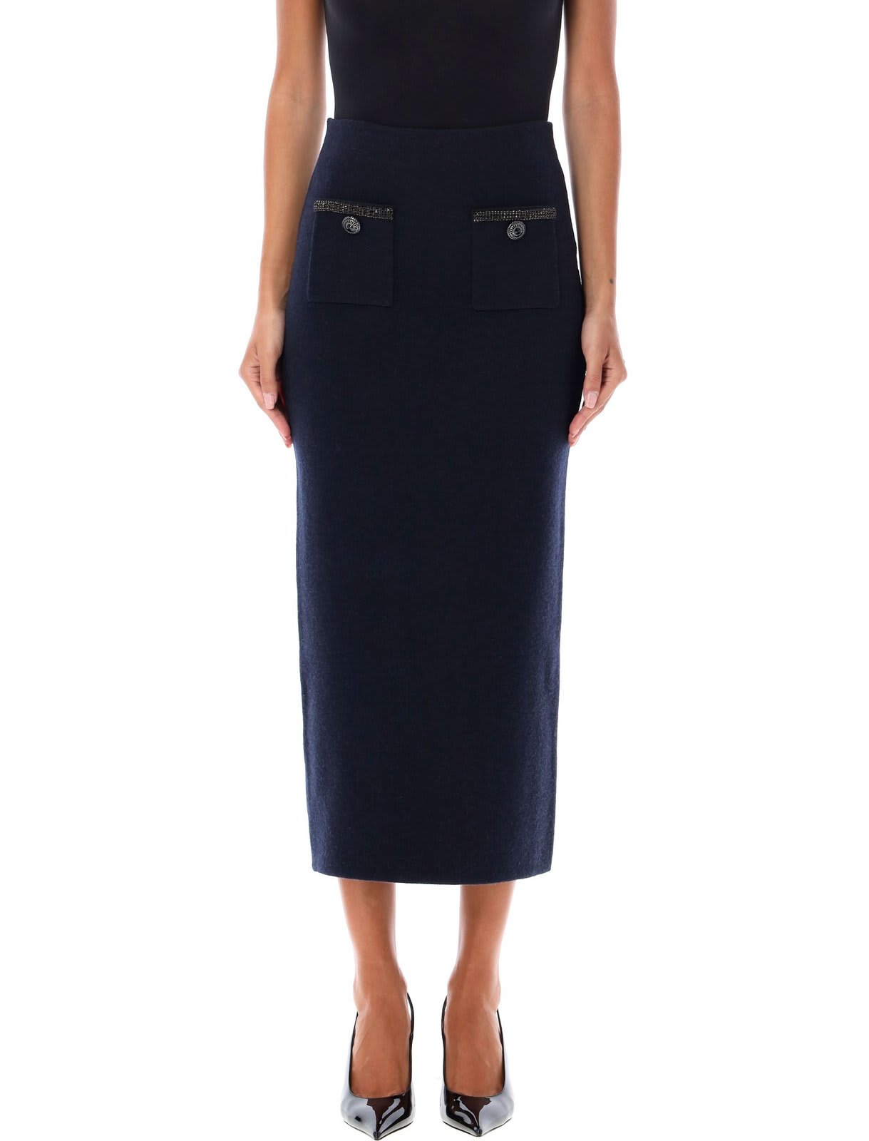 Embellished straight midi skirt - Blue