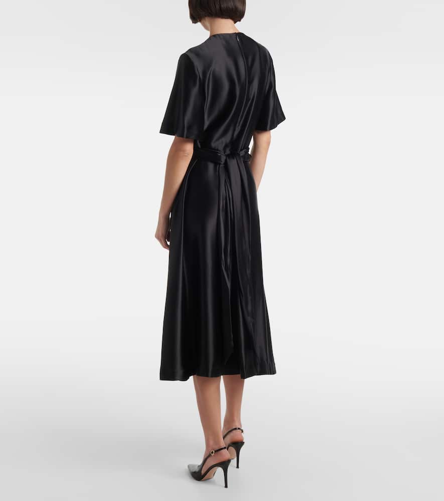 Honey belted silk satin midi dress