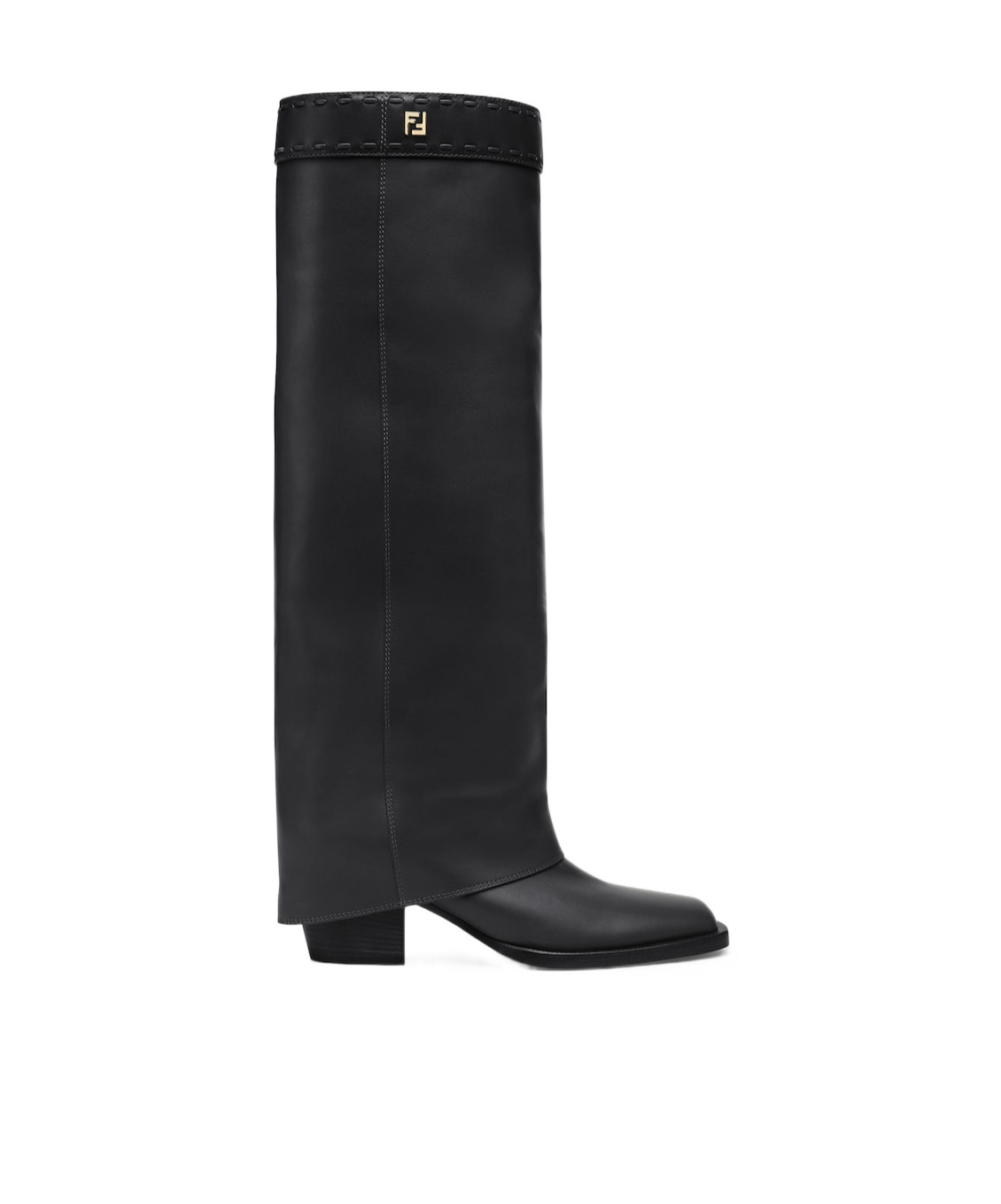 Black leather high-heeled boots