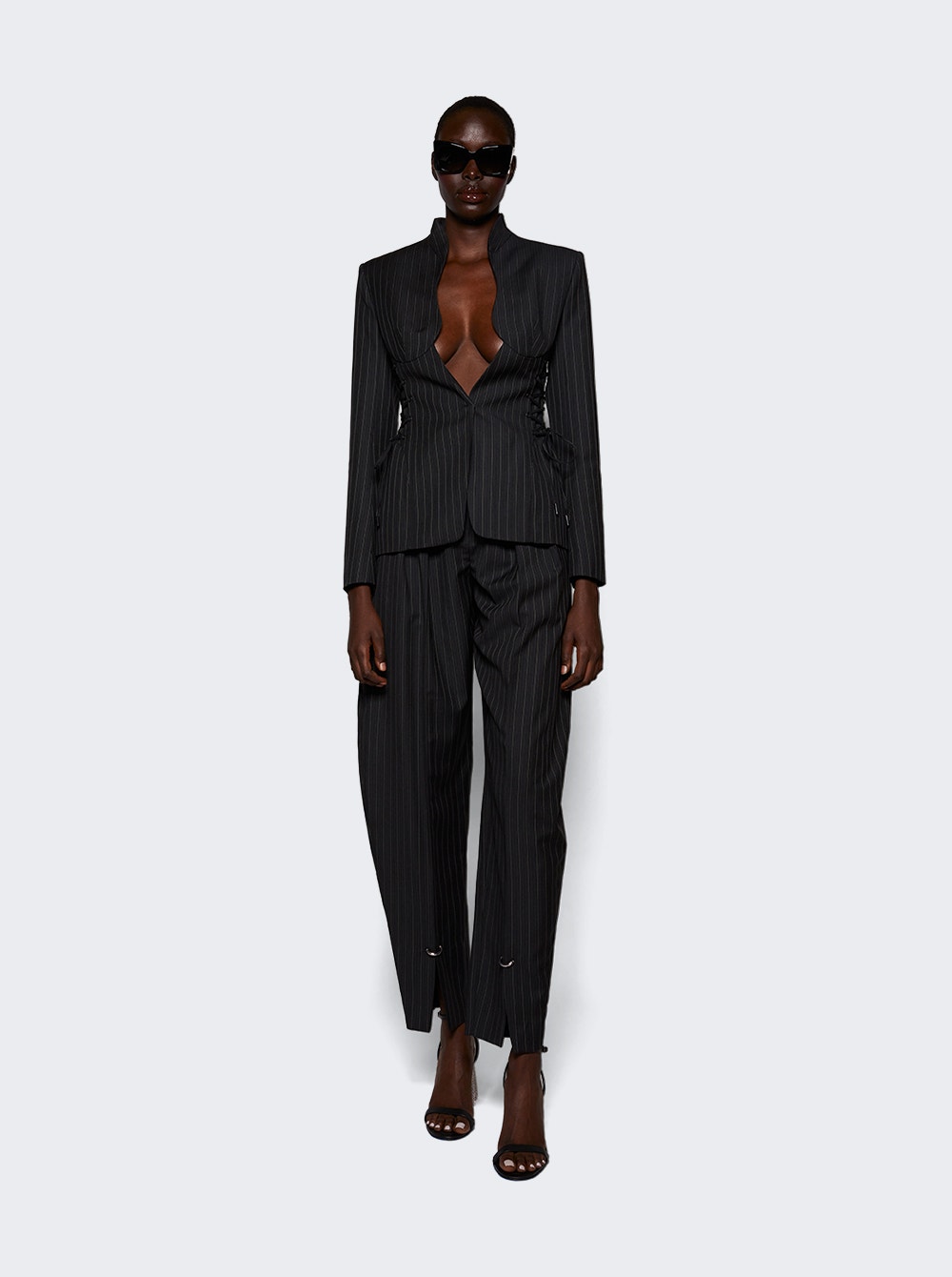 Pinstripe pierced trousers - Black