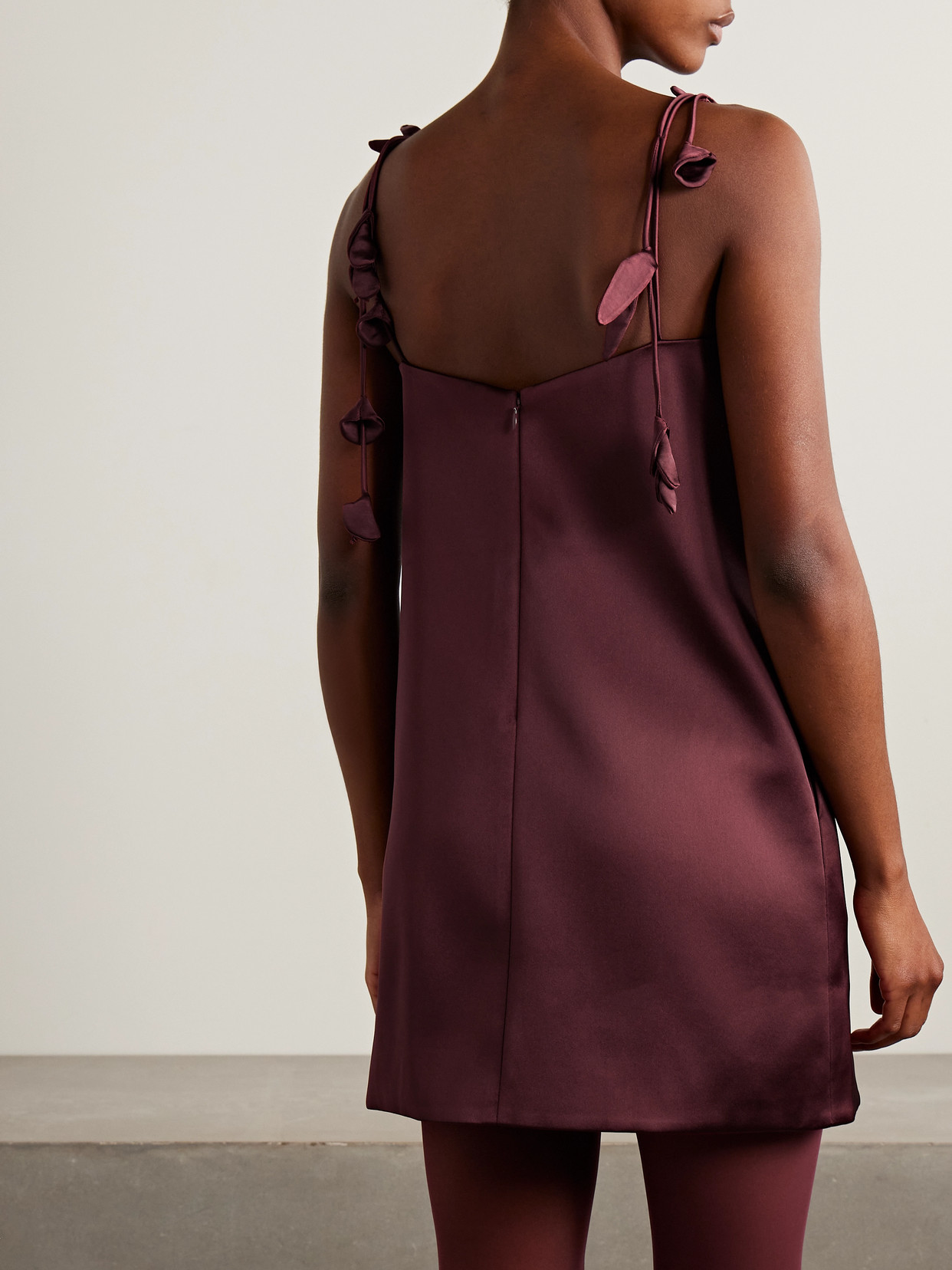 Appliquéd Satin Mini Dress - Burgundy
