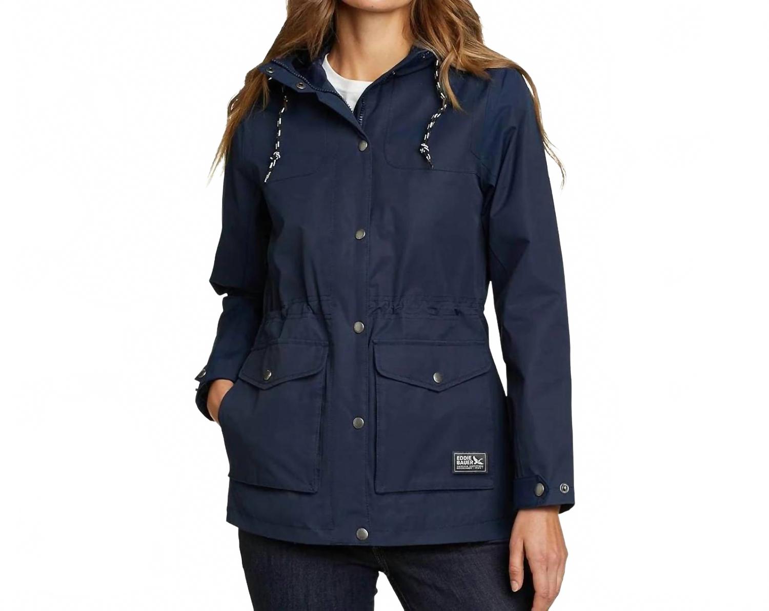 Charly Zip Up Hooded Warm Rain Jacket In Navy Blue