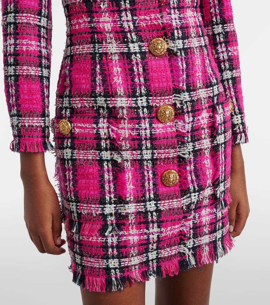 Plaid cotton and wool-blend minidress