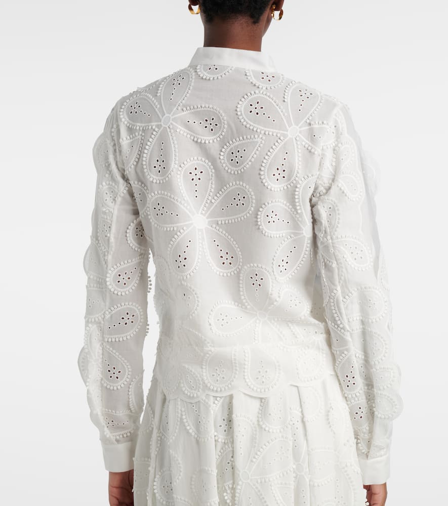 Embroidered tie-neck blouse