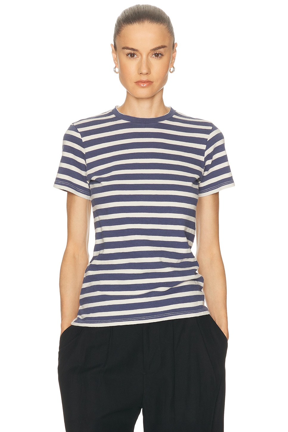 NILI LOTAN Lana Crewneck Tee in French Blue & Off White - Blue. XS also in S