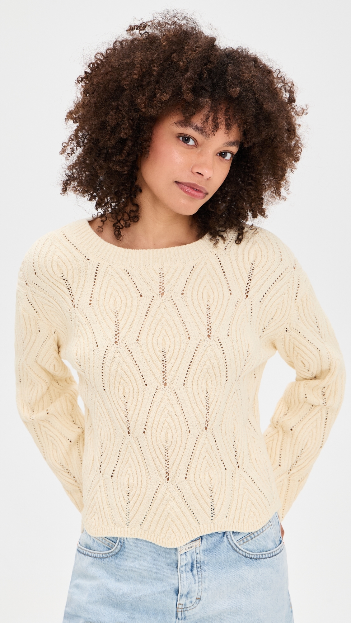 Crew Neck Long Sleeve Sweater Witherit Beige