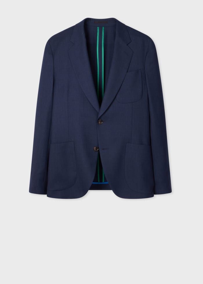 A Suit To Travel In - Dark Blue Marl Wool Patch-Pocket Blazer
