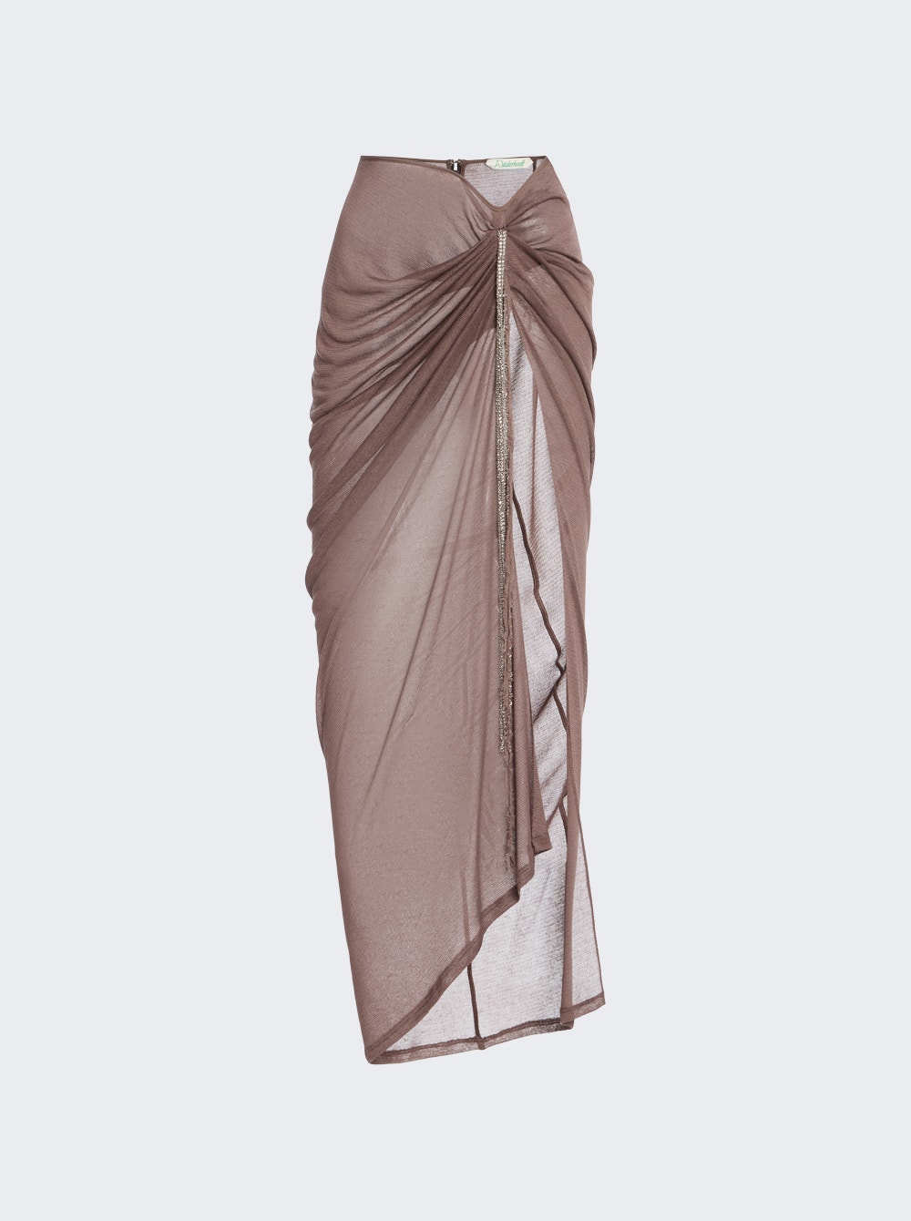 Draped Skirt With Embroidered Crystal Applique Mocha