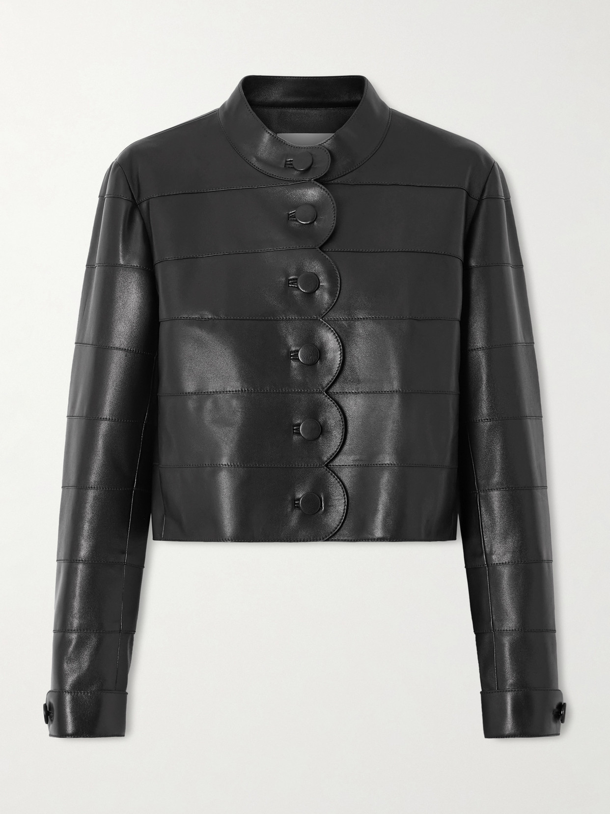 Rory Scalloped Leather Jacket - Black