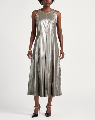 Woman Maxi dress Silver Size 8 Cotton, Polyurethane, Elastane
