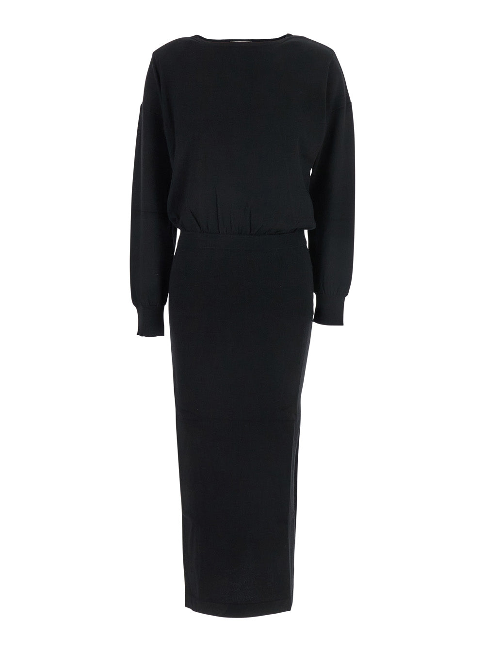 Draped Waist Wool Dress — Black