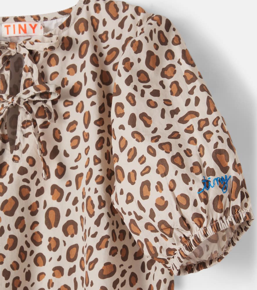Bow-detail leopard-print cotton dress