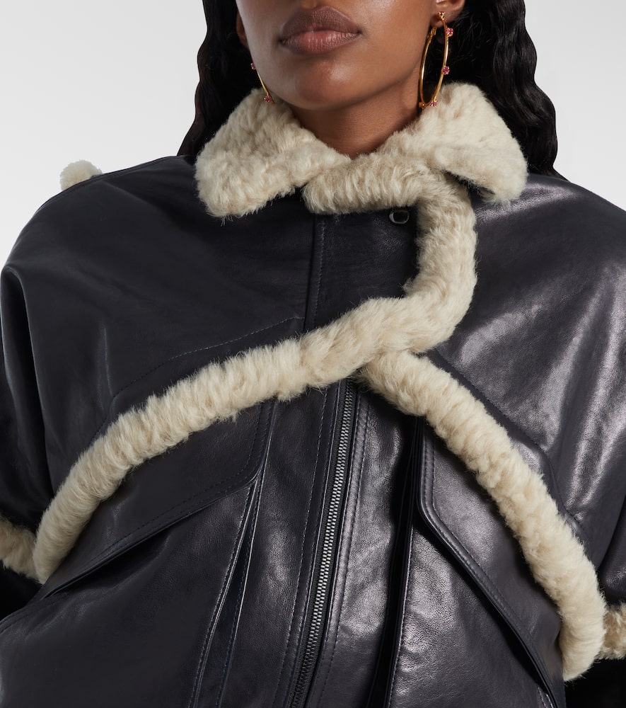 Shearling-trimmed leather bomber jacket