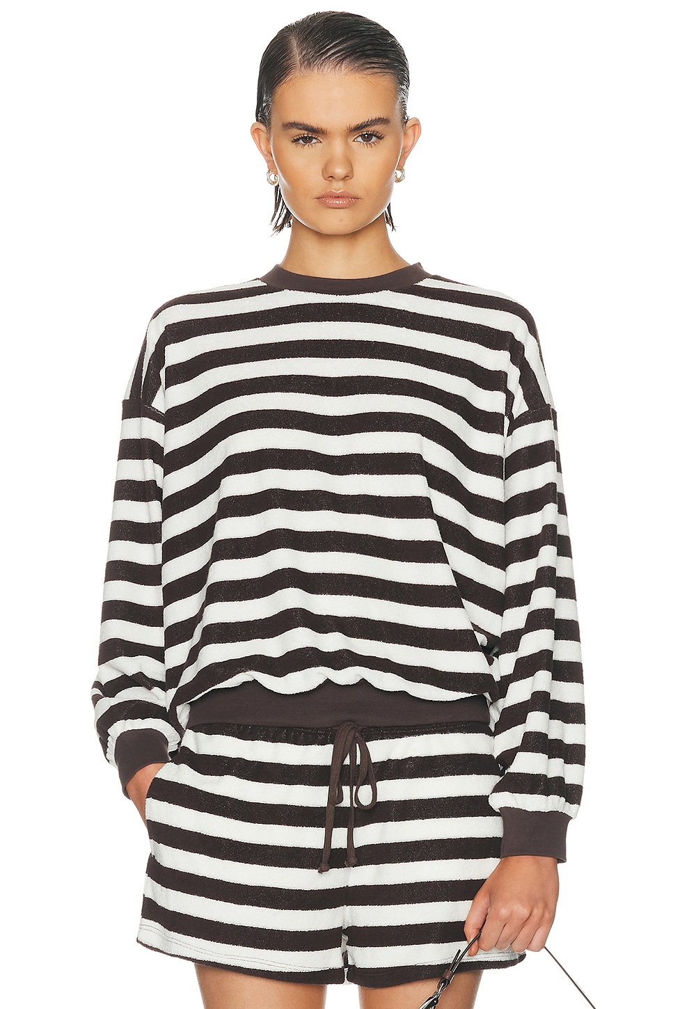 Suzie Kondi Sifnos Terry Sweatshirt in Chocolate,White
