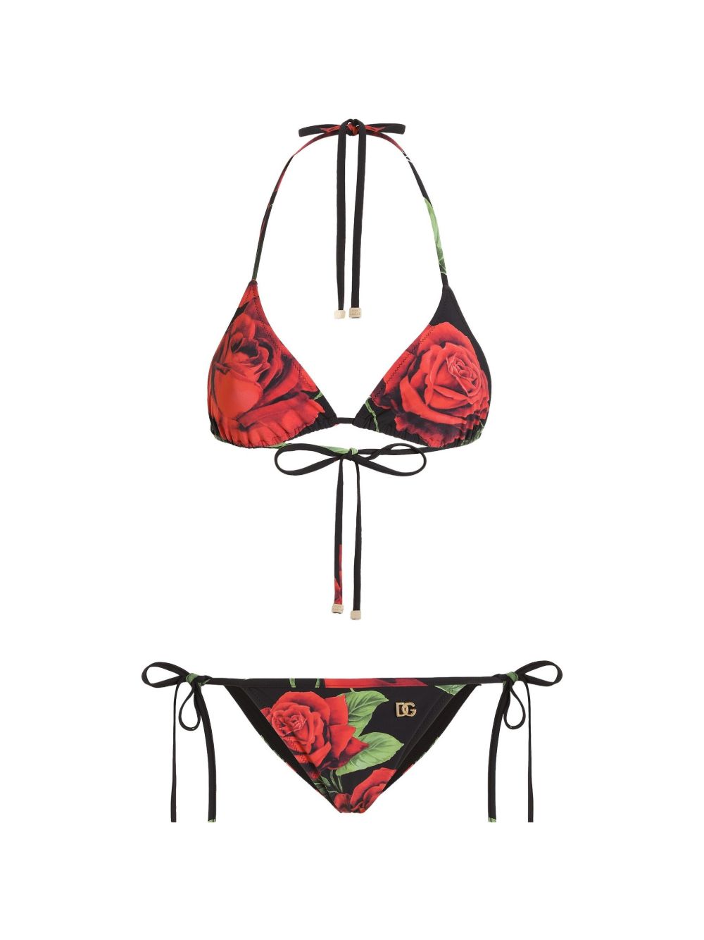 Rose Print Triangle Bikini — Black