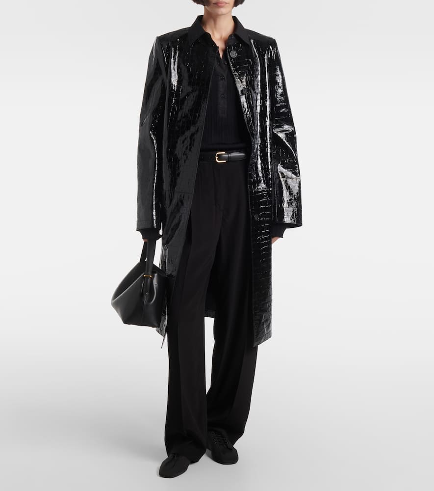 Croc-effect embossed leather coat