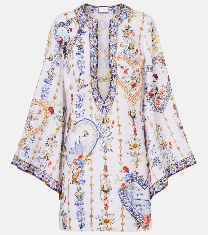 Cutout printed linen kaftan