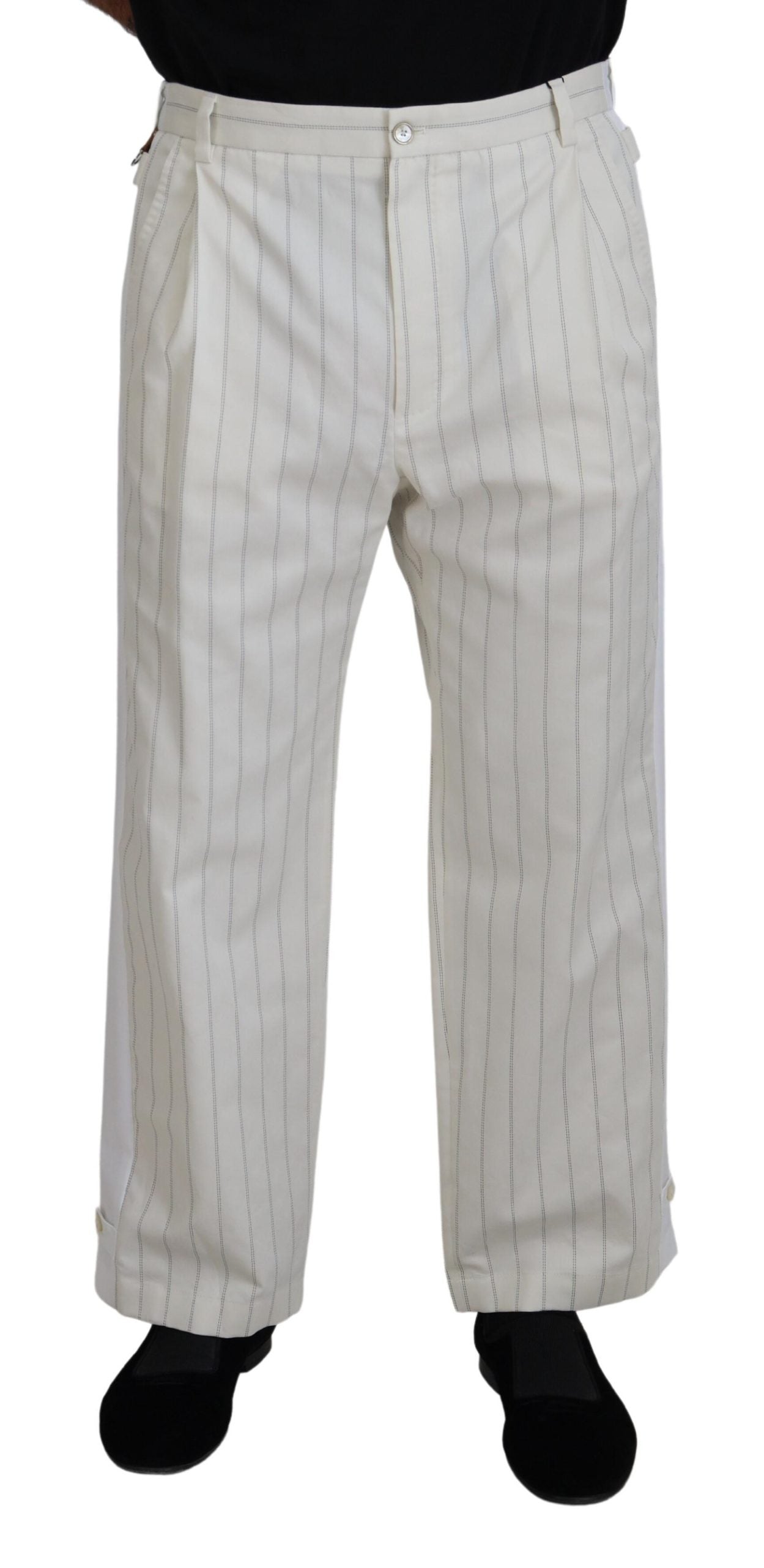 Cotton Pinstriped Trousers — White