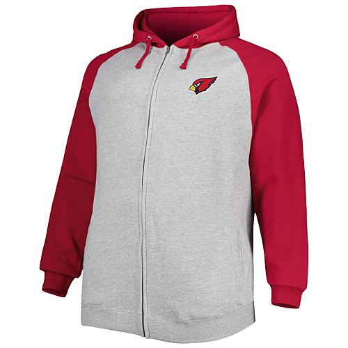 Men's Heather Gray Arizona Cardinals Big & Tall Fleece Raglan Full-Zip Hoodie Jacket