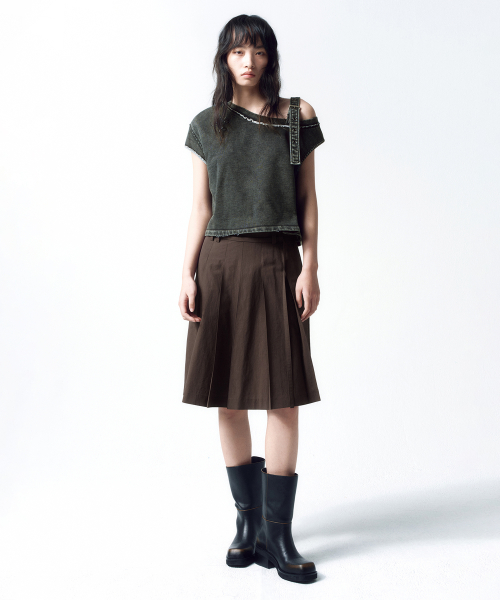 Low Cotton Pleated Skirt BROWN