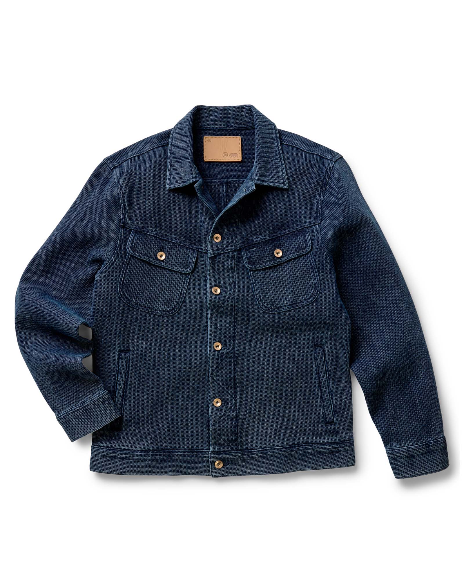 Men's Organic Cotton Long Haul Jacket in Rinsed Indigo Waffle