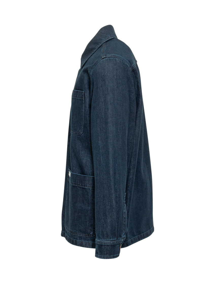 Blue Solid Shirt Collar Jacket