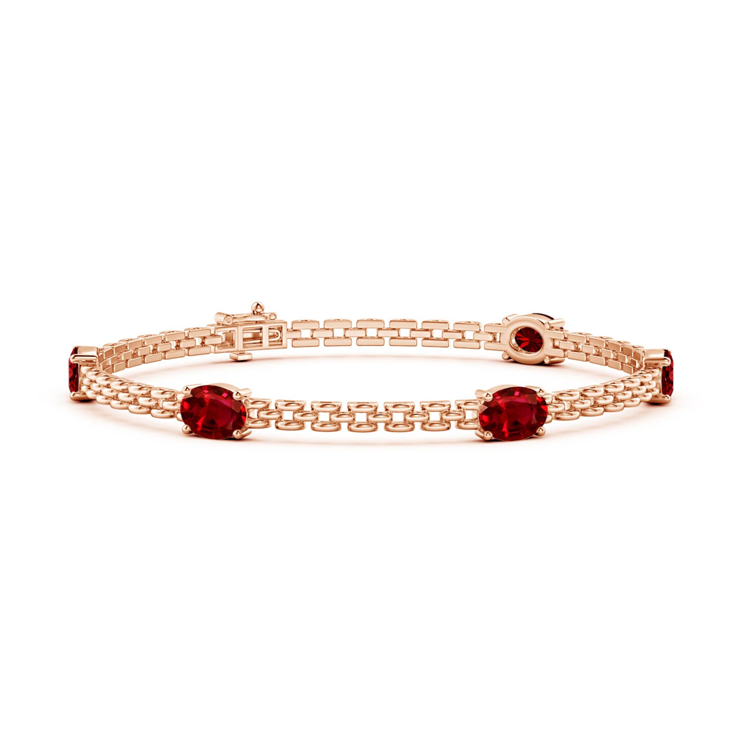 Angara 5.0 Carats Five Stone Oval Ruby Station Link Bracelet in 14K Rose Gold